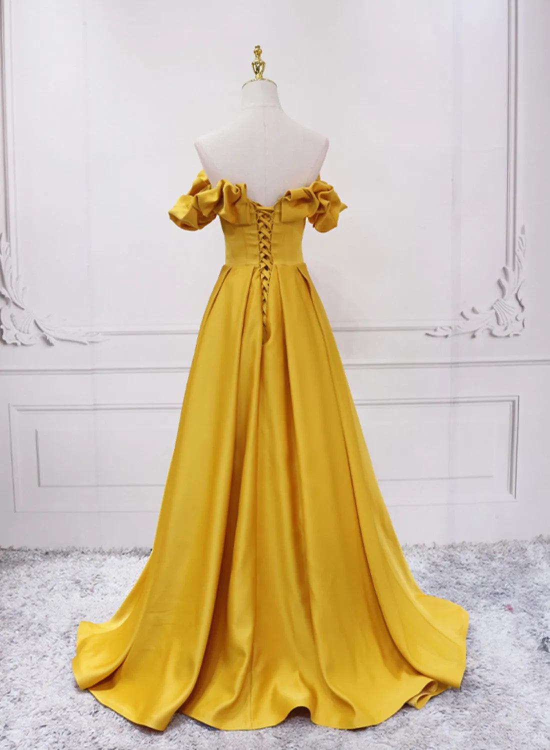 Gold Satin A-line Sweetheart Long Junior Prom Dress, Floor Length Satin Evening Dress