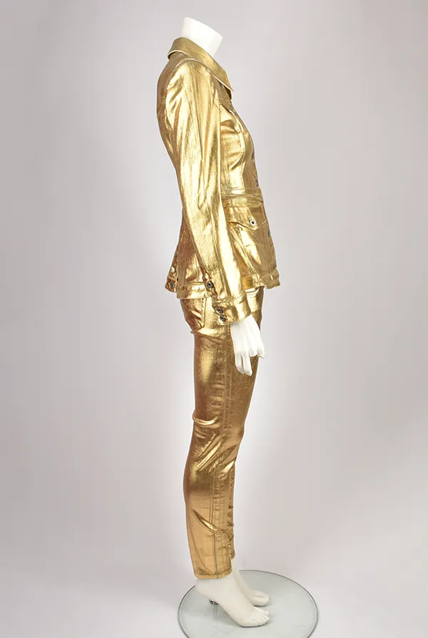 GOLD WAXED DENIM JACKET AND TROUSERS SET