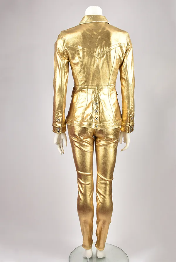 GOLD WAXED DENIM JACKET AND TROUSERS SET