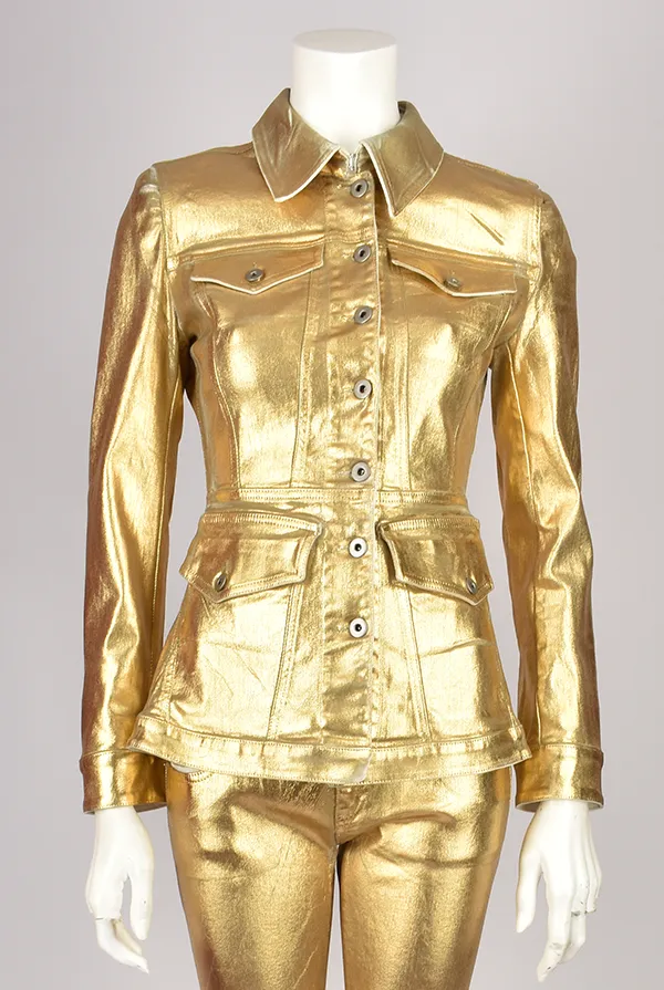 GOLD WAXED DENIM JACKET AND TROUSERS SET