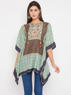 Green And Blue Floral Printed Kaftan Top