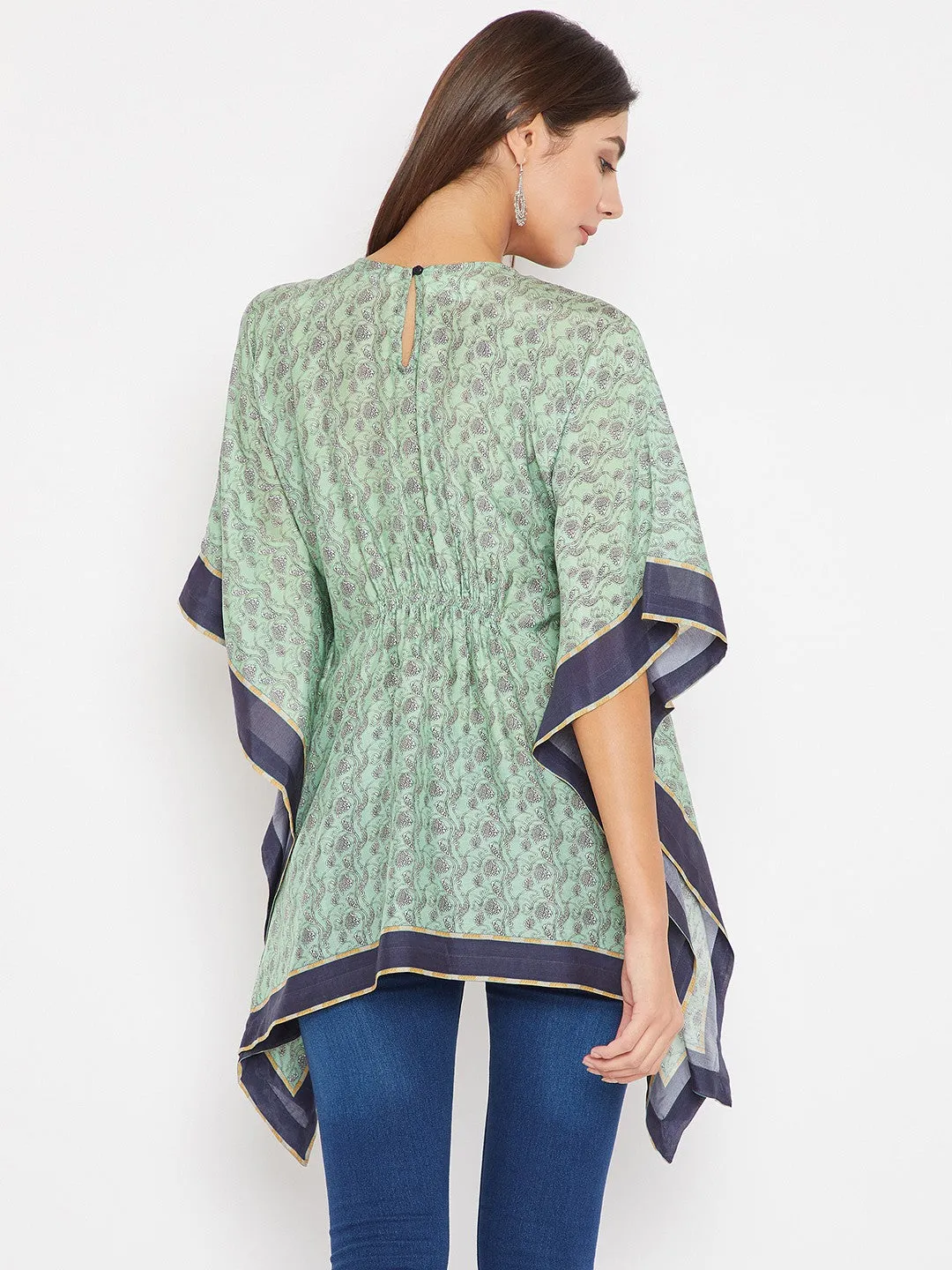 Green And Blue Floral Printed Kaftan Top