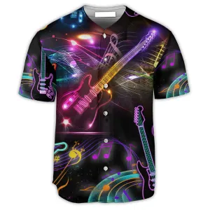 Guitar Neon Music Lover Baseball Jersey, Gift for Guitar Lover, Baseball Jersey shirt for Men Women