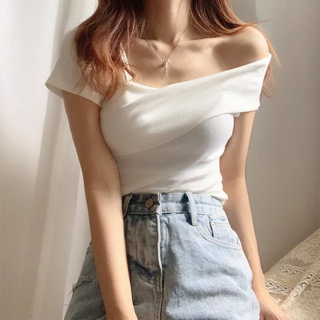 Irregular Off-Shoulder One Word Collar Top