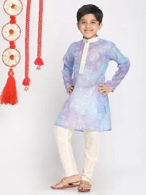 Jashvi Boys' Blue And Cream Kurta Pyjama Set