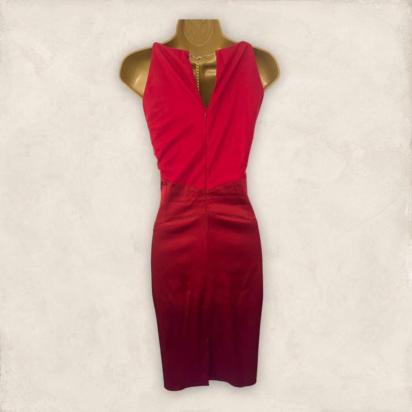 Jax Red Satin & & Mesh Ruched Bodice Cocktail Dress UK 12 US 8 EU 40