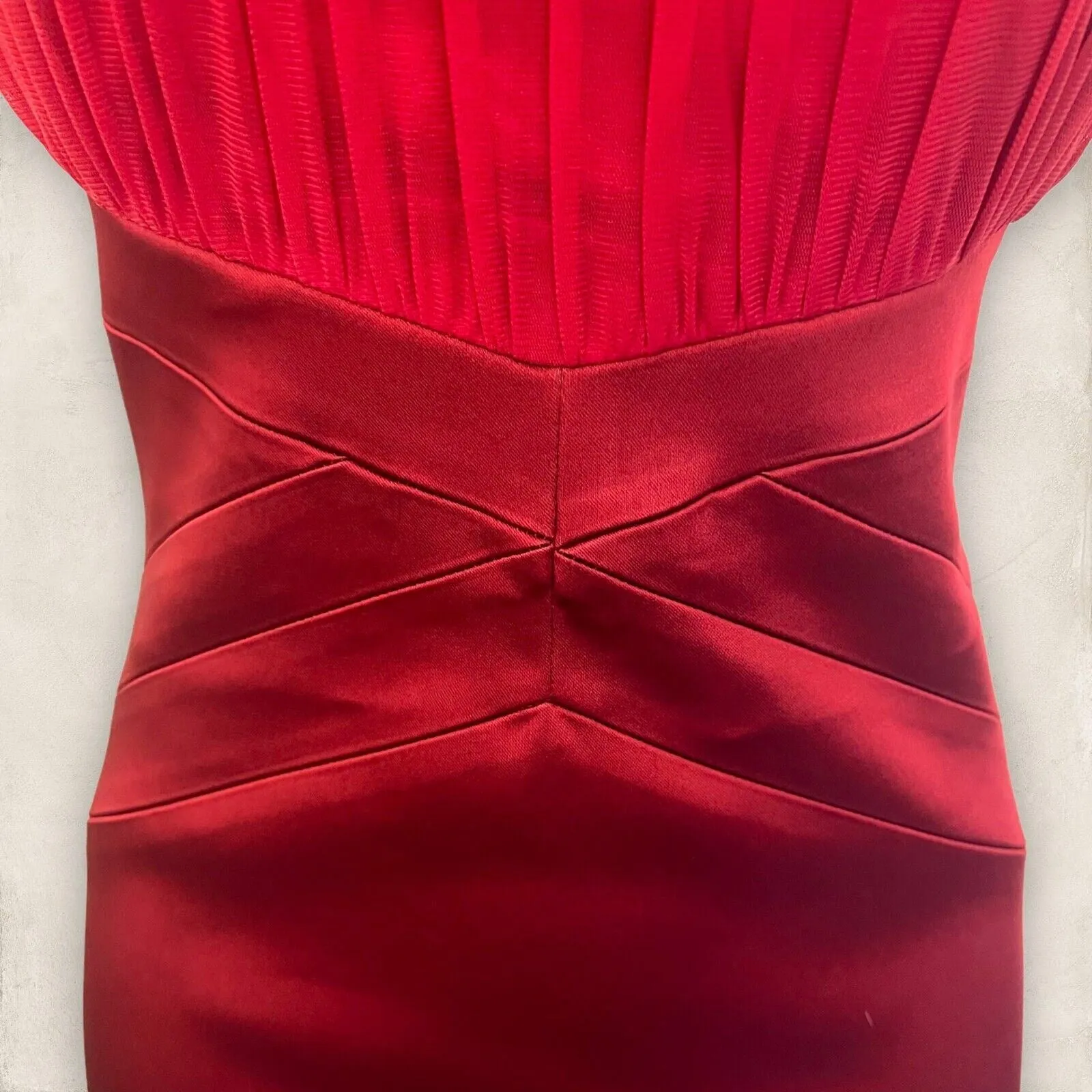 Jax Red Satin & & Mesh Ruched Bodice Cocktail Dress UK 12 US 8 EU 40