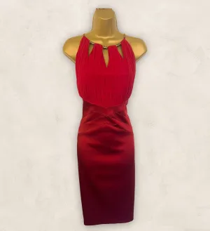 Jax Red Satin & & Mesh Ruched Bodice Cocktail Dress UK 12 US 8 EU 40