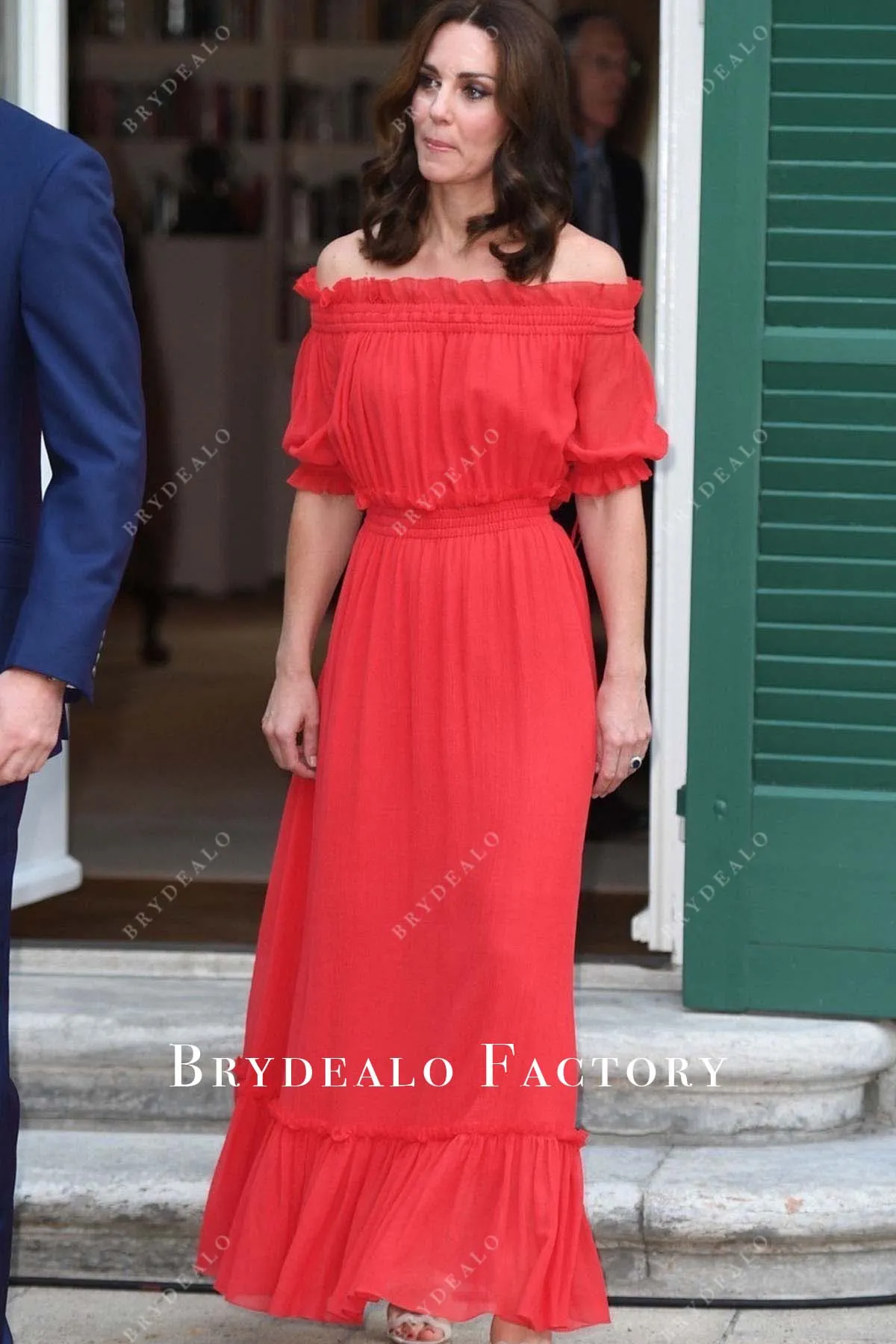 Kate Middleton Red Off Shoulder A-line Maxi Dress