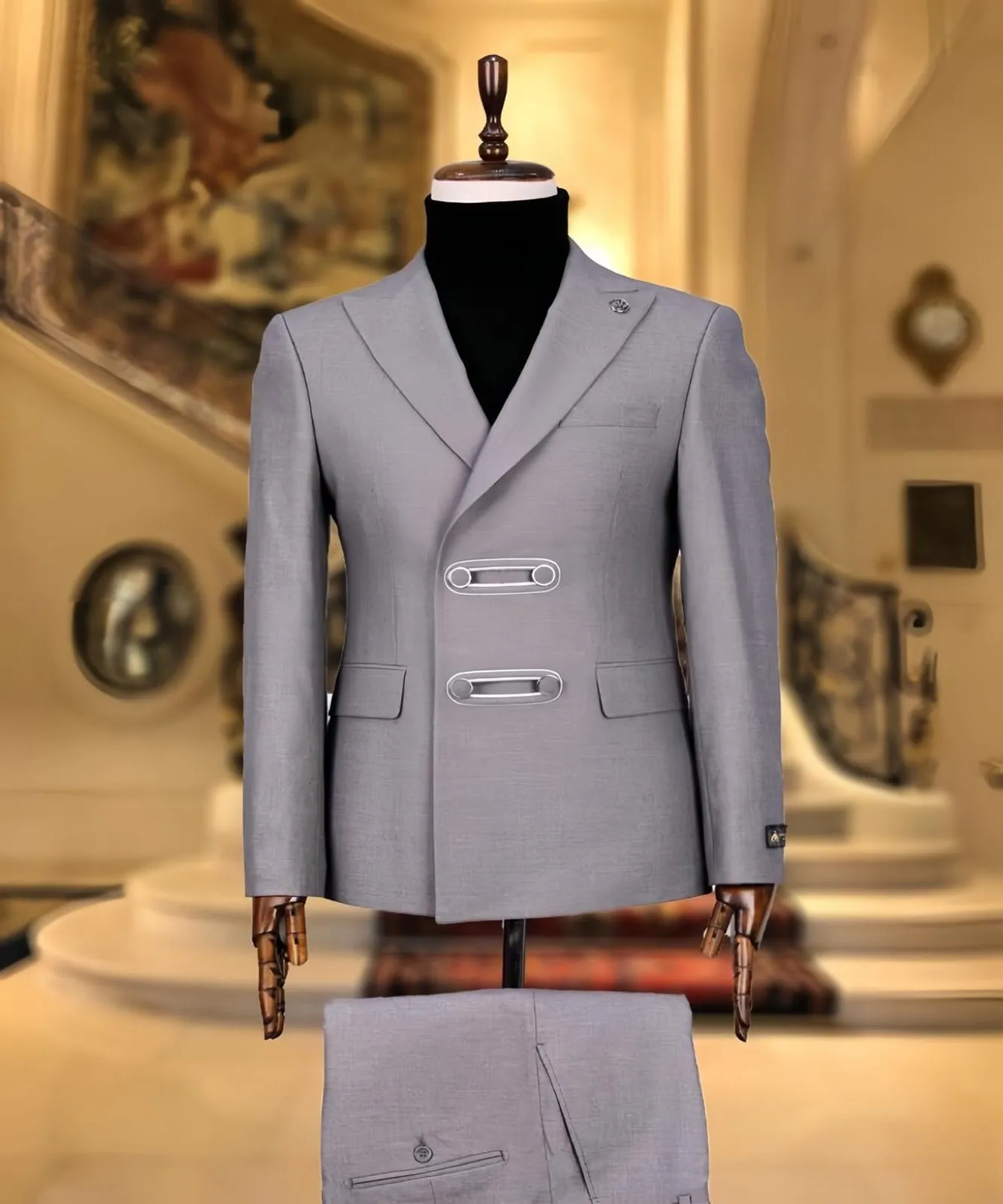 Men's Grey Double Breasted Suit