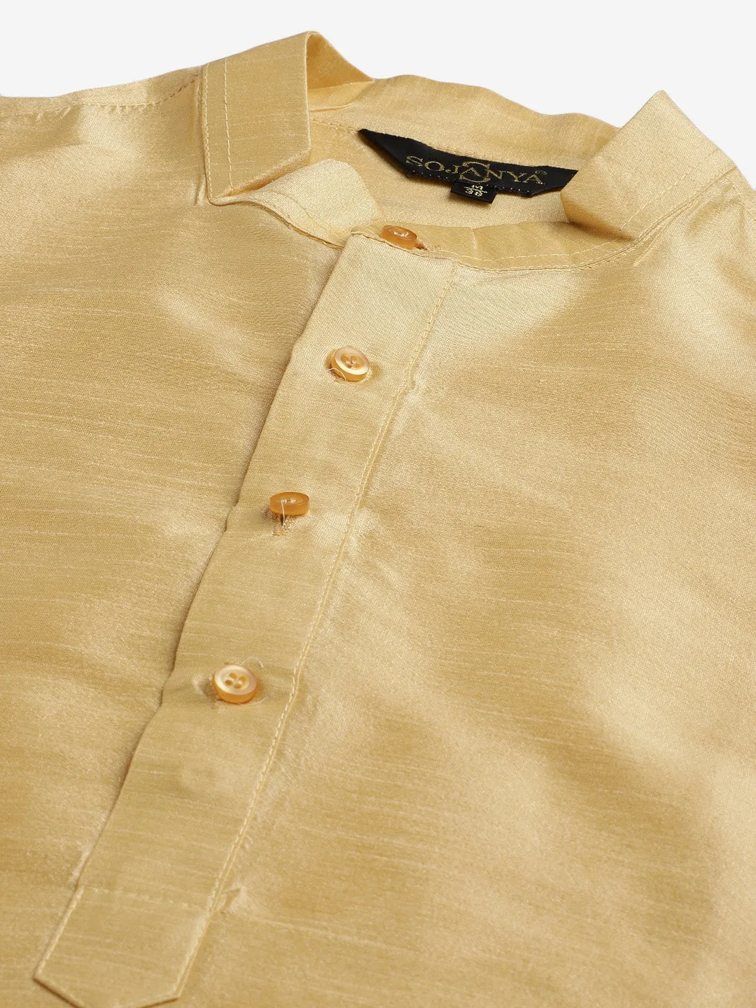 Men's Silk Blend Gold Kurta Pyjama & Lightgrey Nehrujacket Combo - Sojanya