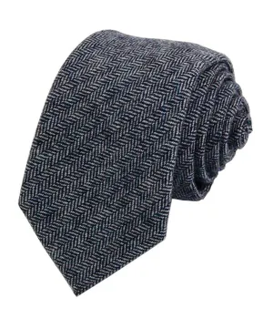 Midnight Navy and Grey Patterned Wool Necktie