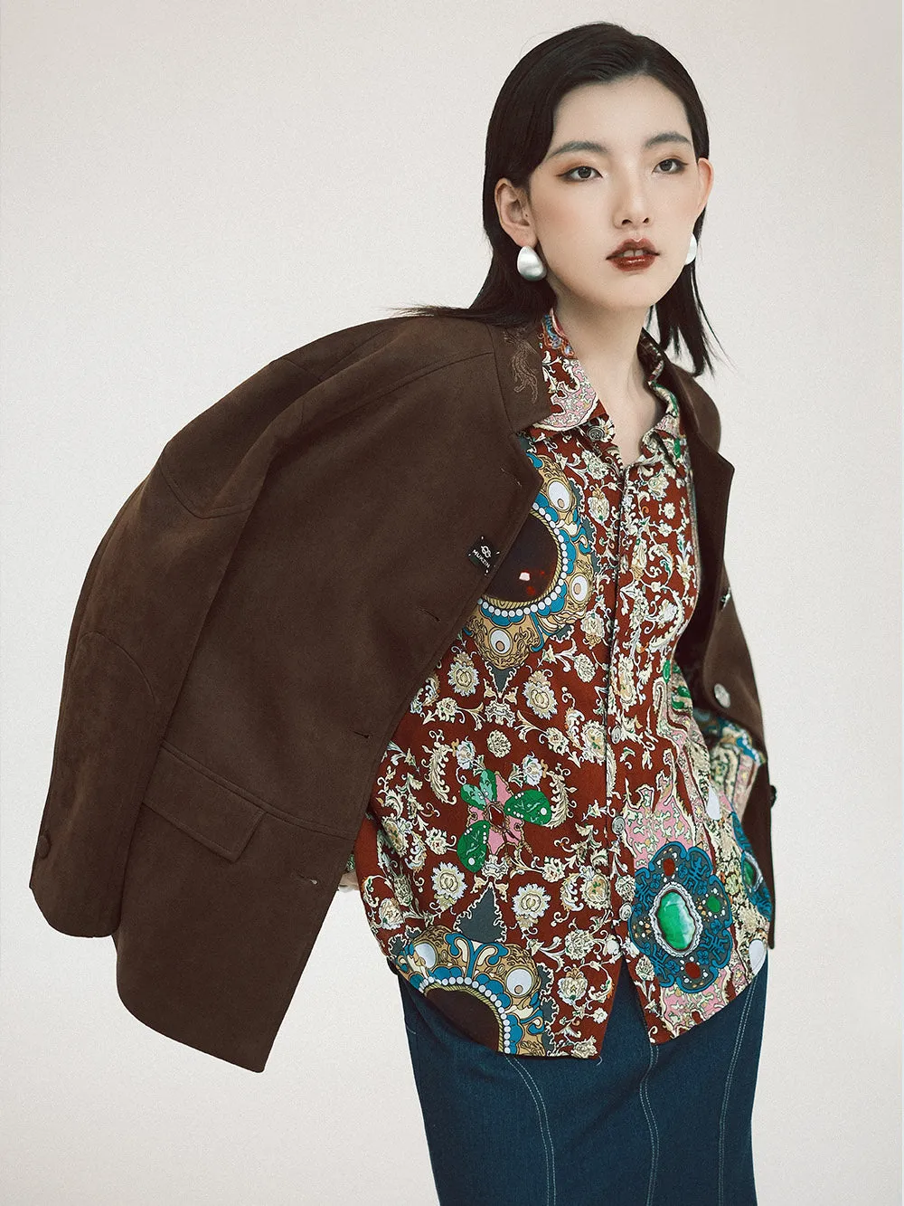 MUKZIN Linglong "Wandering Poet" Retro Suede Tang Suit Jacket