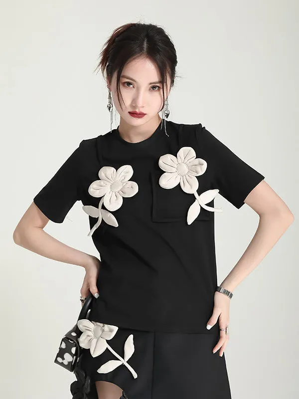 Original Stylish Applique Contrast Color T-Shirt Top