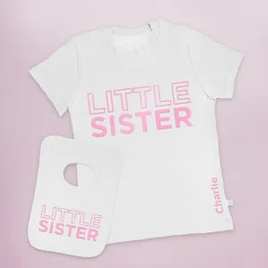 Personalised Little Sister Short-Sleeved T-Shirt and Bib Set