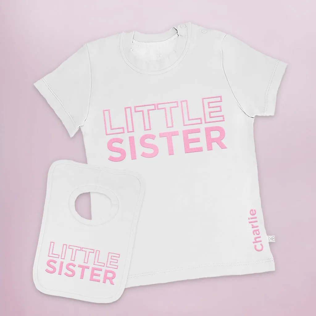 Personalised Little Sister Short-Sleeved T-Shirt and Bib Set