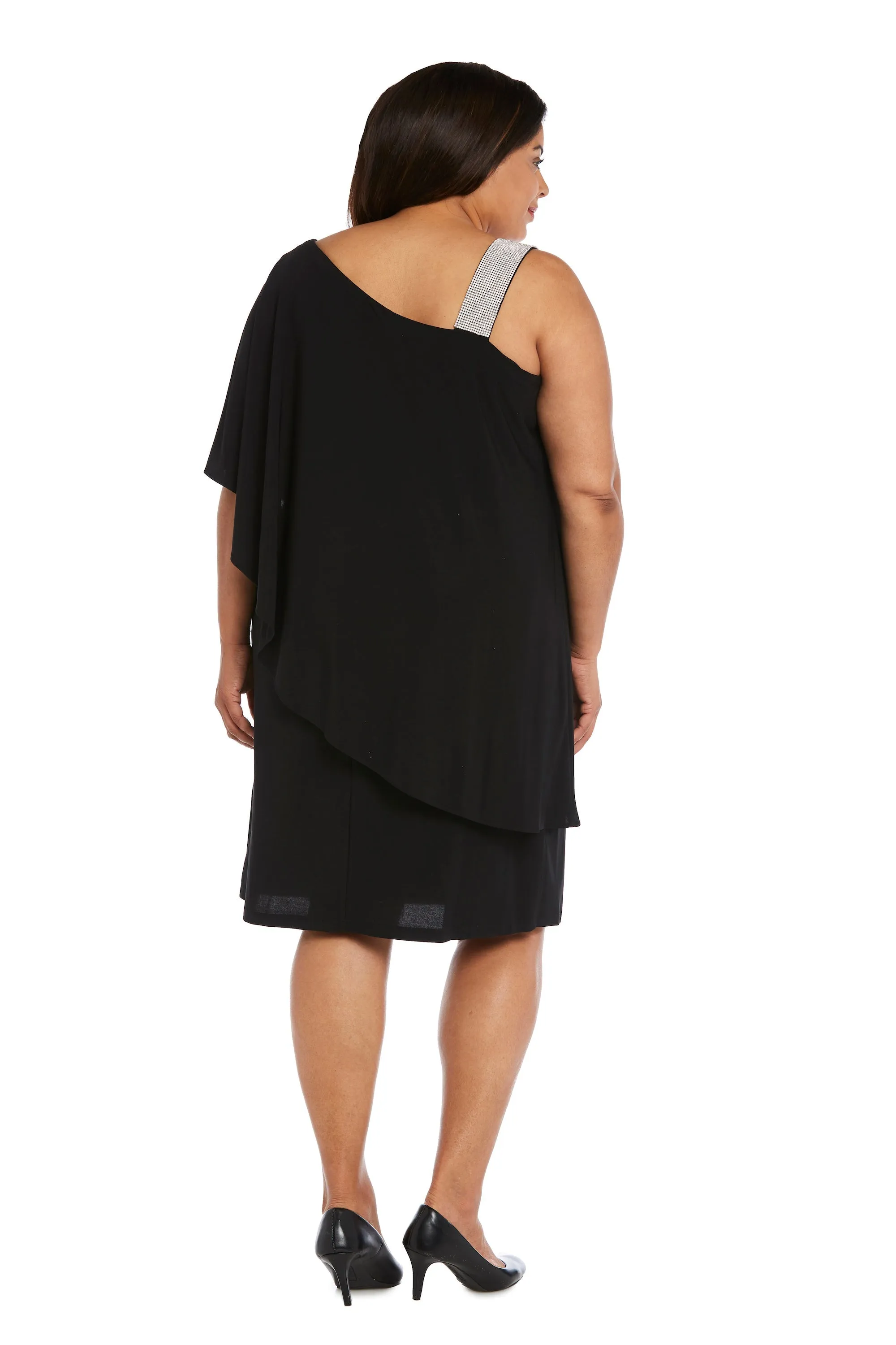 Plus Size Diamante Shoulder Strap Asymmetric Dress