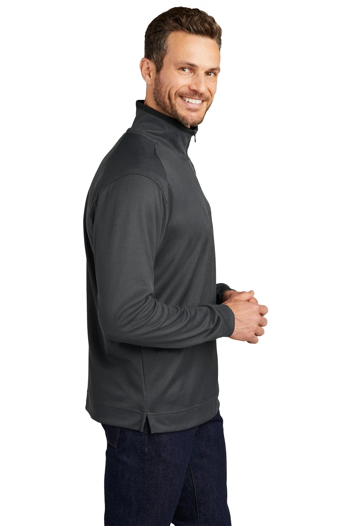 Port Authority Vertical Texture 1/4-Zip Branded Pullovers, Iron Grey/ Black