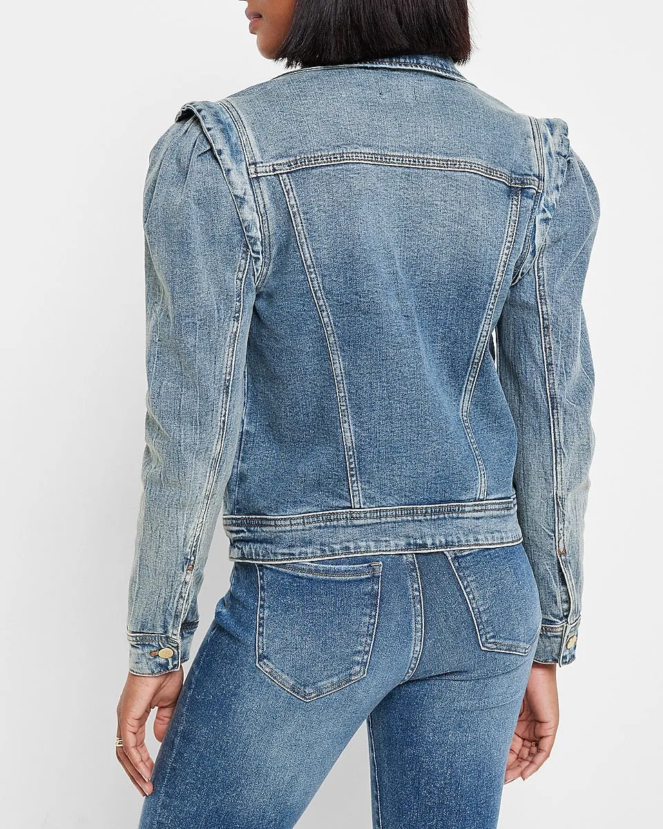 Puff Sleeve Denim Jacket in Light Wash