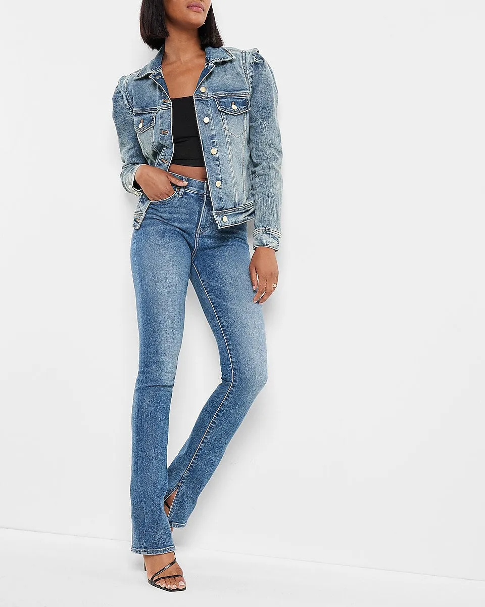 Puff Sleeve Denim Jacket in Light Wash