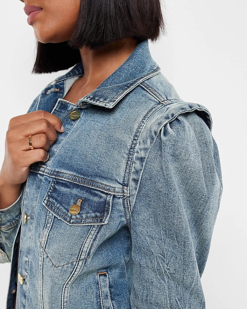 Puff Sleeve Denim Jacket in Light Wash