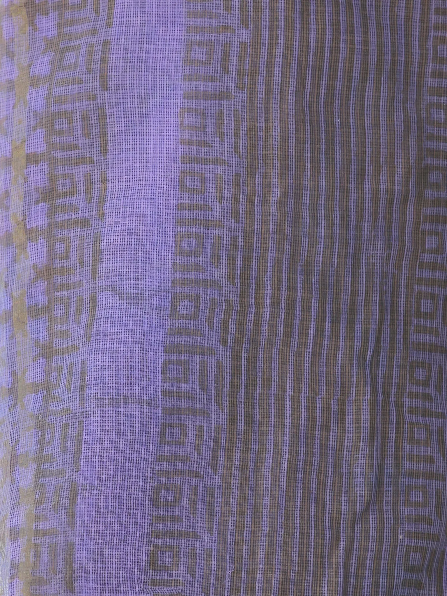 Purple Grey Kota Silk Hand Block Printed Dupatta - D04170549