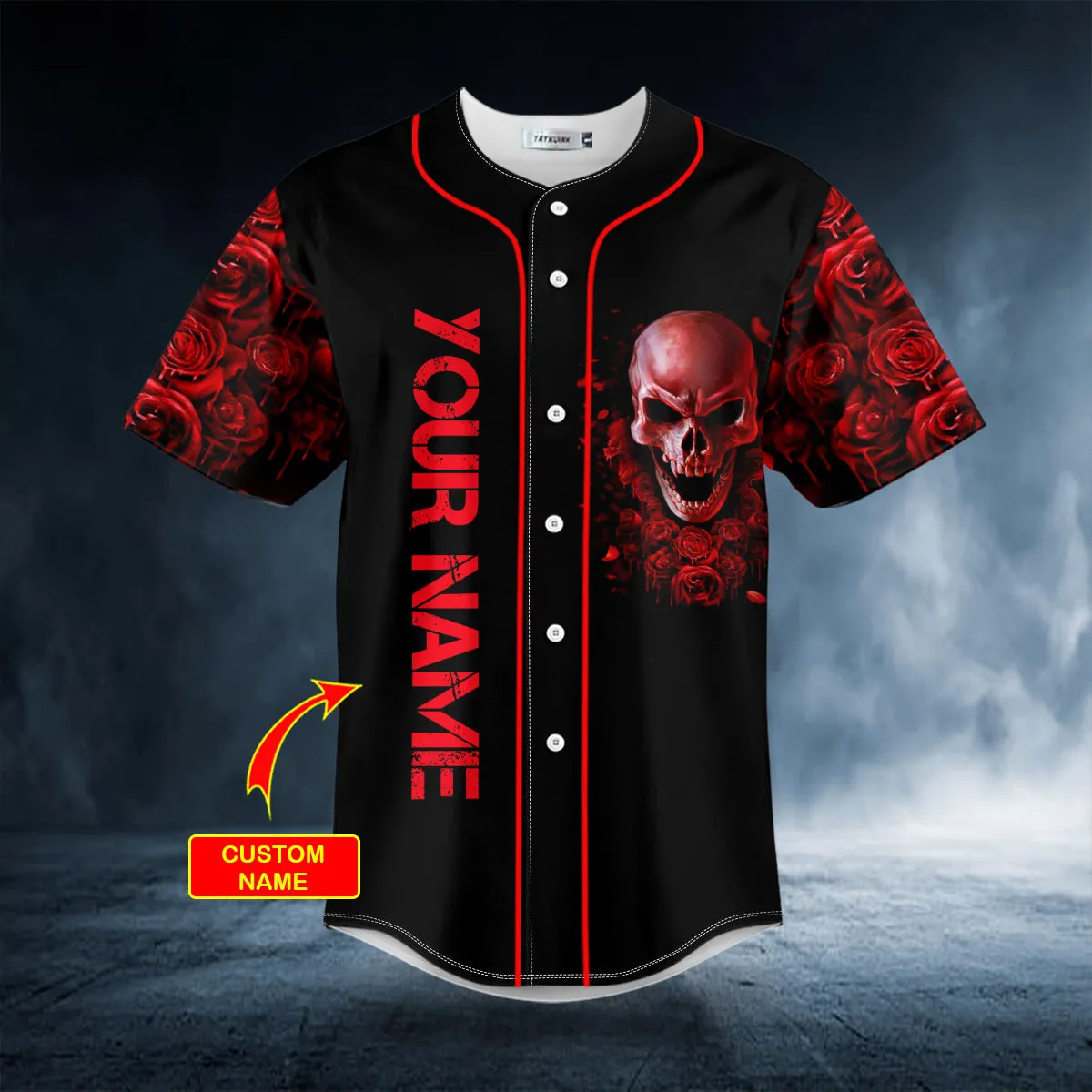 Red Rose Blood Skull Custom Baseball Jersey, Perfect Shirt for Men