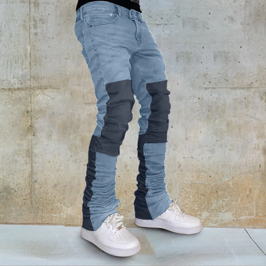 Retro street color contrast stitching jeans