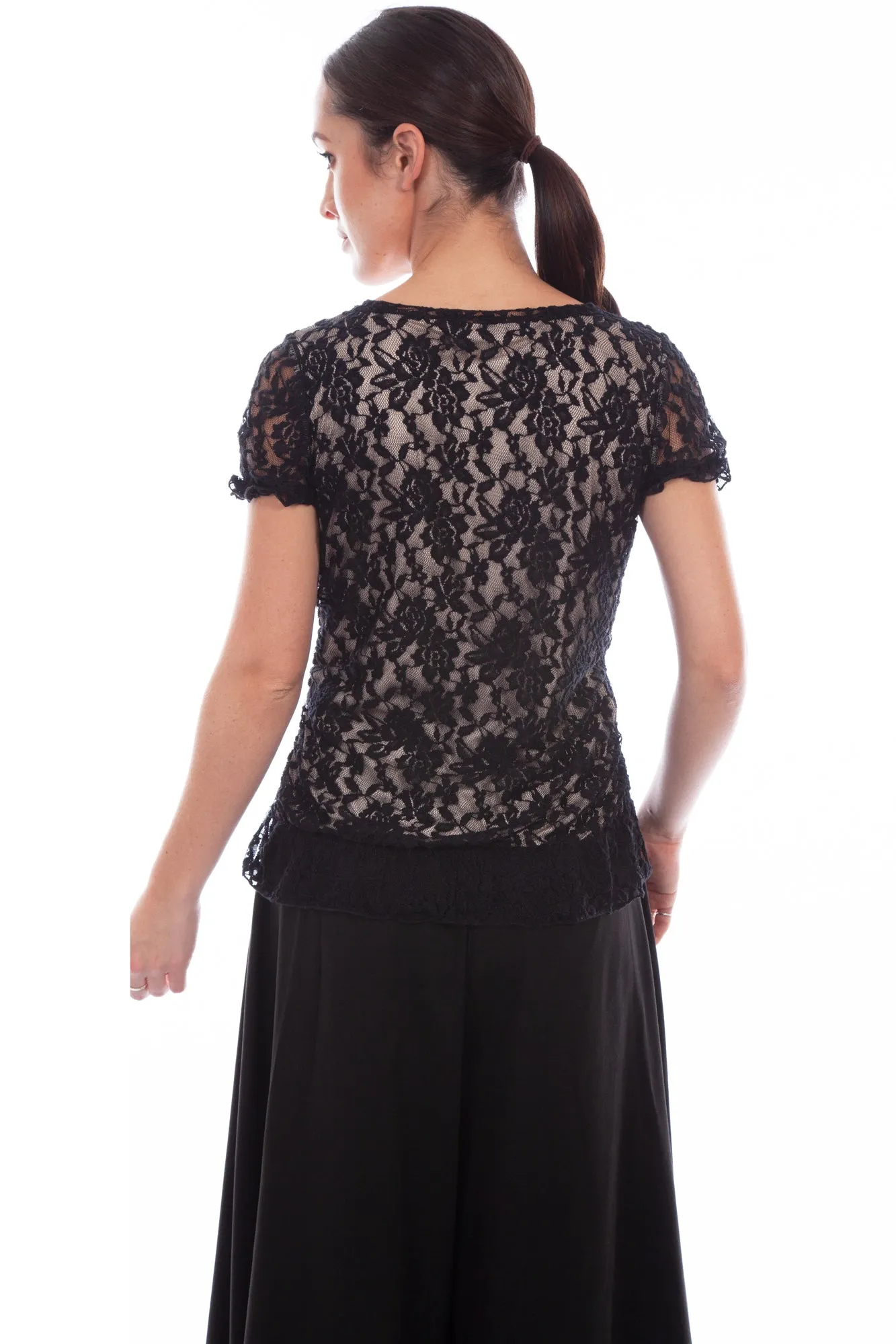 Scully Womens Black Polyester Lace Corset S/S Tunic