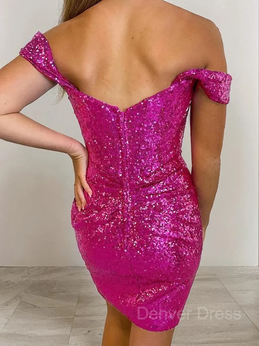 Sheath Off-the-Shoulder Short Sequins Homecoming Dresses With Ruffles