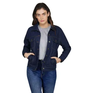 SLAY. Women's Embroidered Navy Blue Denim Jacket