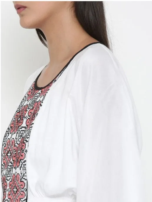 Solid White Embroidered Kaftan Top - (Clearance - Final Sale)