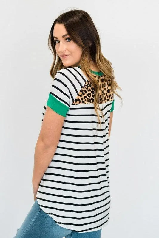 Stripe   Leopard Contrast Top | Clearance