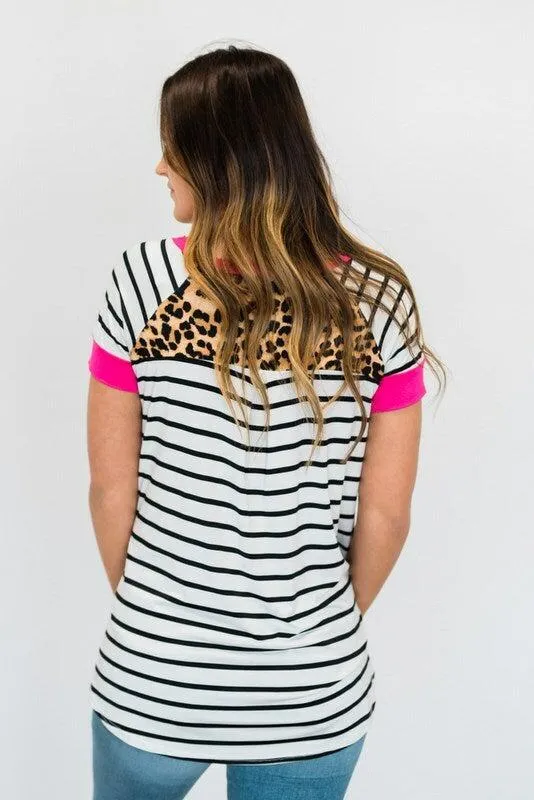 Stripe   Leopard Contrast Top | Clearance