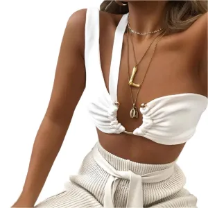 TEEK - Free Shoulder Irregular Halter Top