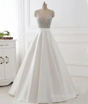 V Neck Backless White Prom Dress With Beads V Neck Formal Dress White Evening Dress