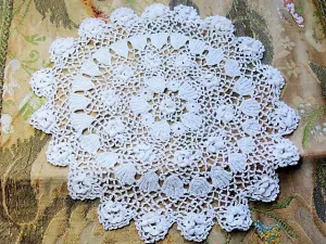 Victorian Fine Irish Crochet Lace Doily Raised Roses Collectible Vintage Lace Doilies Linens