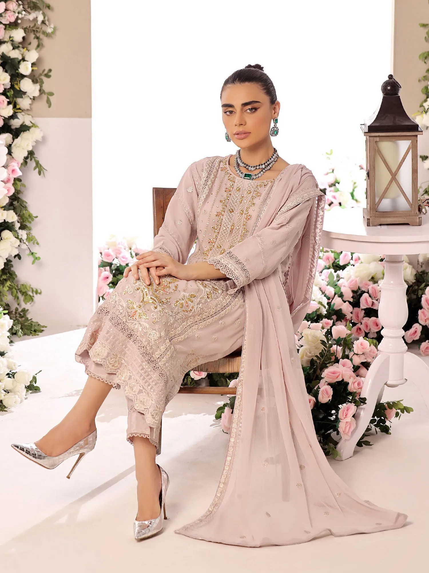 Wardah Uzair "Allure" Luxury Pret Embroidered Chiffon Suit - Cascade