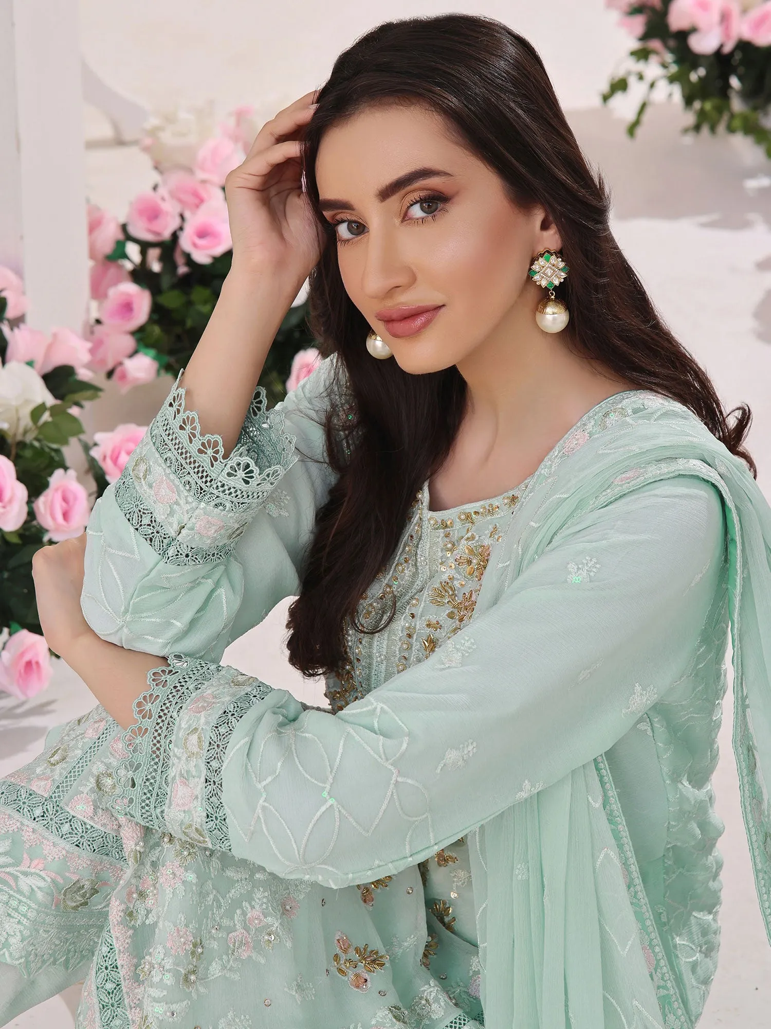 Wardah Uzair "Allure" Luxury Pret Embroidered Chiffon Suit - Opal