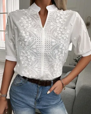 WHITE EMBROIDERED EYELET BLOUSE