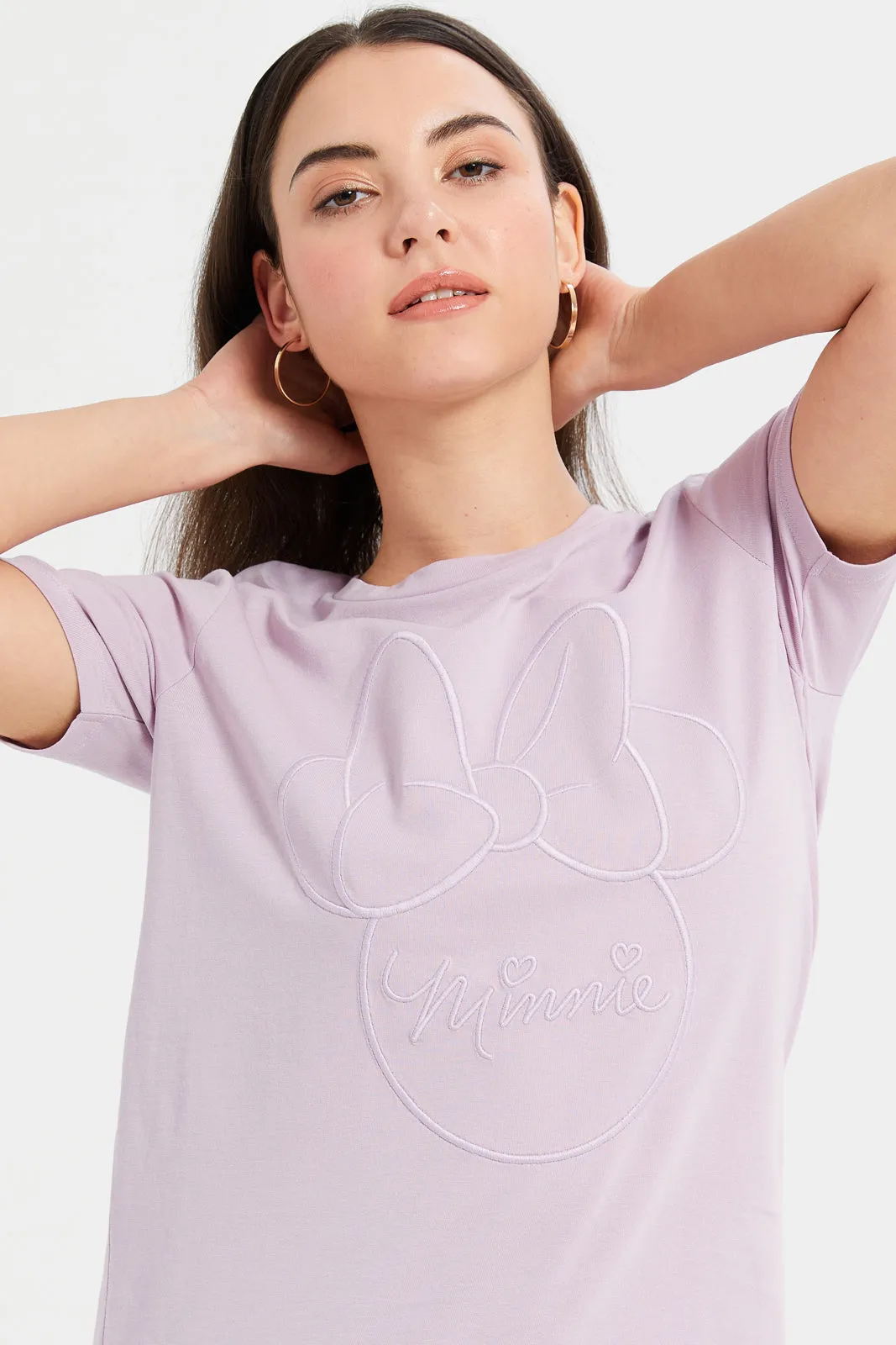 Women Lilac Minnie Embroidered T-Shirt