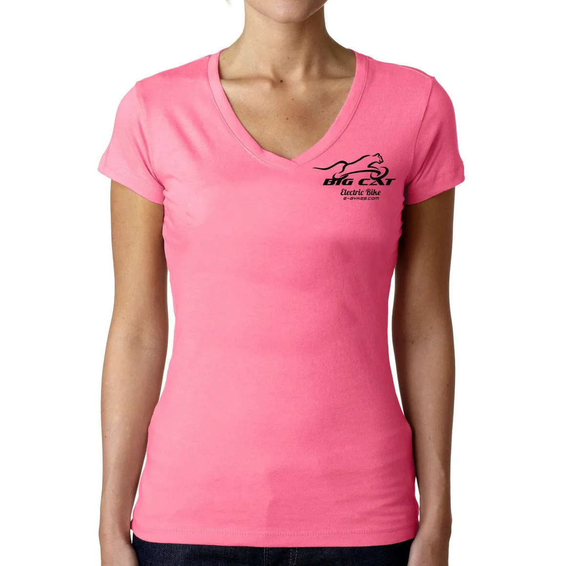 WOMEN'S PINK V-NECK T-SHIRT - APPAREL | BIG CAT ® PREMIUM ELECTRIC BICYCLES