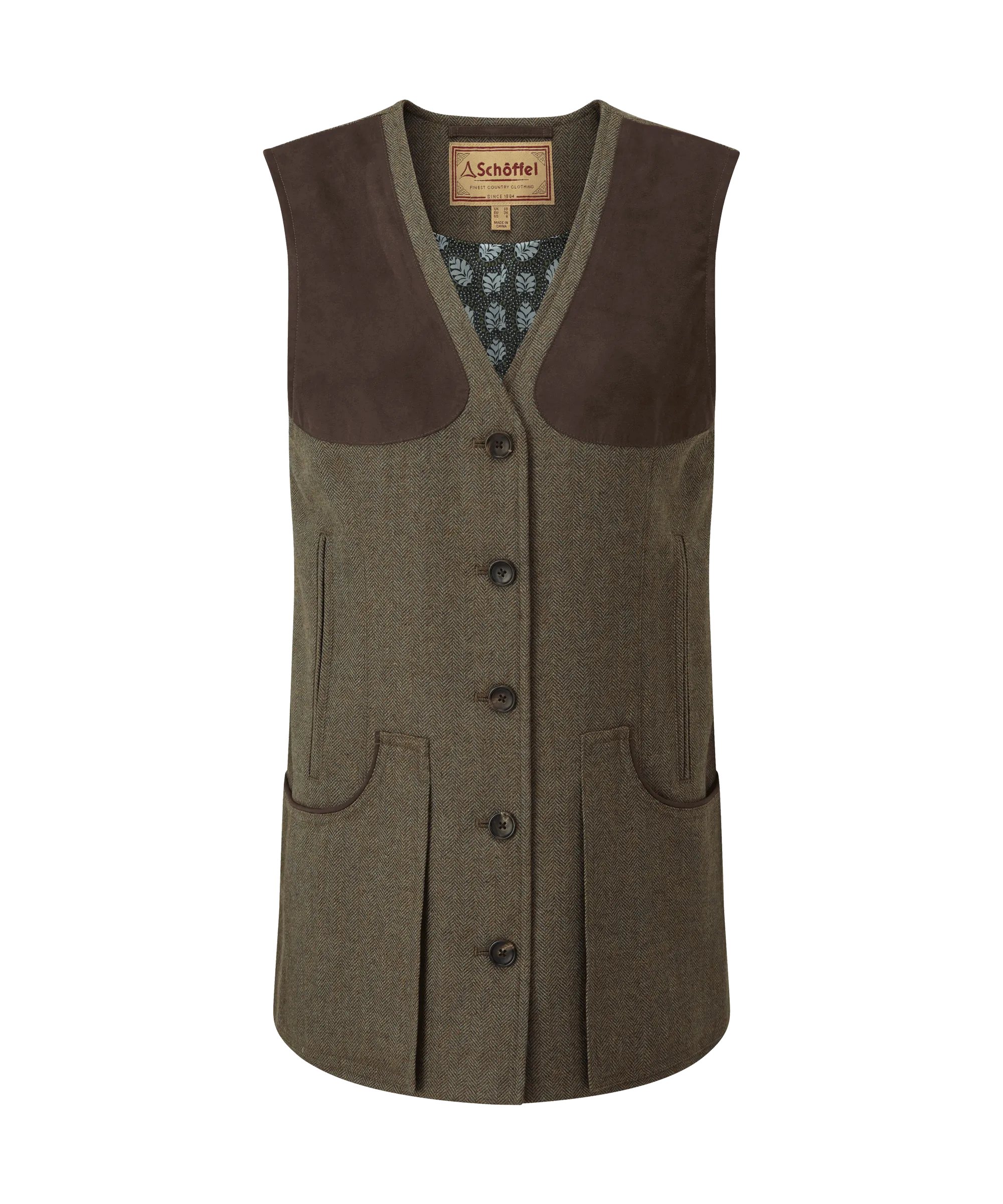 Women's Tweed Shooting Vest - Loden Green Herringbone Tweed