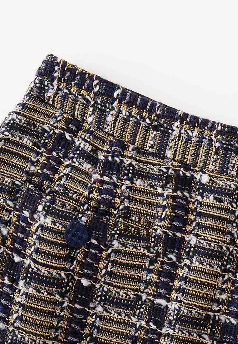 Yellow and Dark Blue Tweed Skort